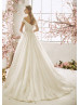 Off Shoulder Beaded Ivory Tulle Flowers Wedding Dress